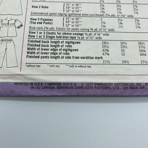 Simplicity 8170 Child Girl's Nightgown Pajamas Robe Size5 6 Vintage Cut 1977 - Picture 3 of 5